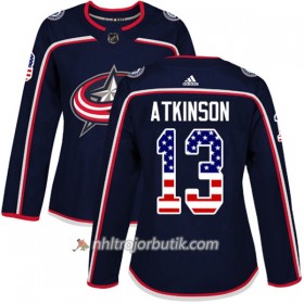 Dame Ishockey Columbus Blue Jackets Tröja Cam Atkinson 13 Adidas 2017-2018 Marinblå USA Flag Fashion Authentic